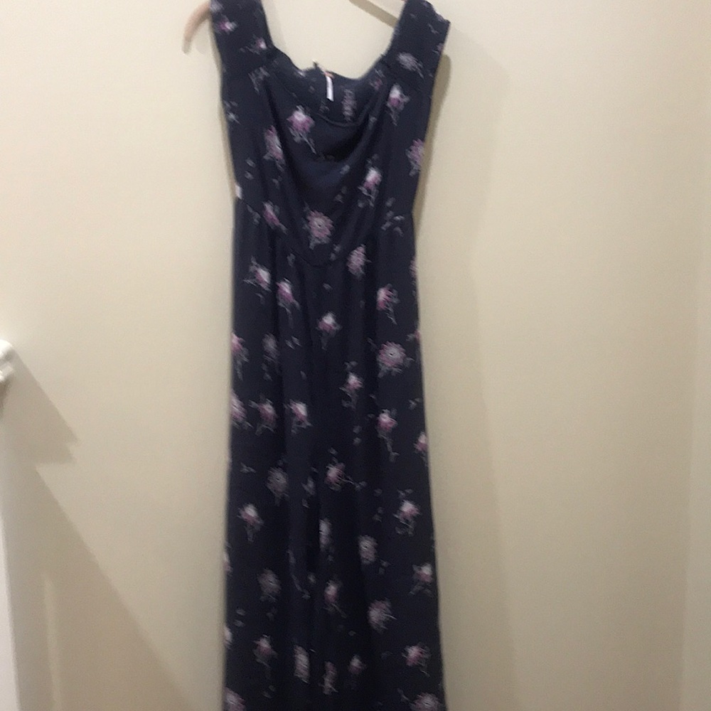 FREE PEOPLE JUMPSUIT Dark Navy with small floral pattern, cutout in back.